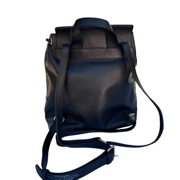 Barneys New York Black Leather Backpack Drawstring Flap Gold Hardware Lettering - Picture 5 of 10